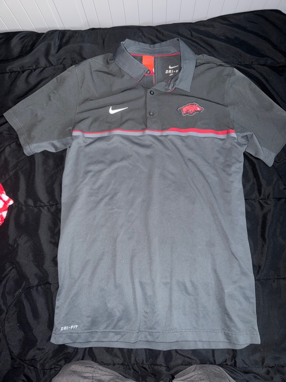 University of Arkansas Nike Men's Gray Polo with Red Accent Razorback Logo
